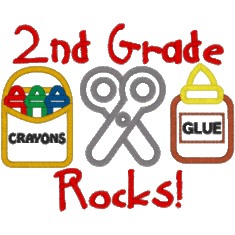 Crayons, Scissors, Glue, text reads "2nd Grade Rocks!"